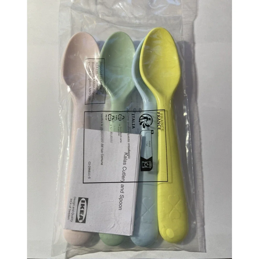 Lot of 4 IKEA KALAS Plastic Spoons Set Pastel Multicolor Kids Childrens NEW!